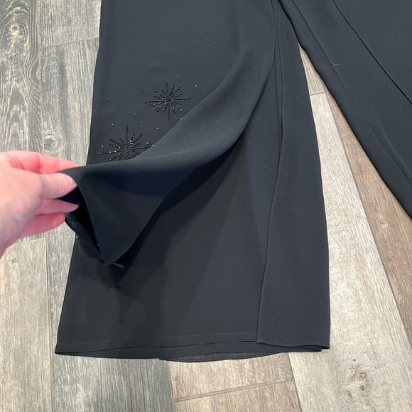 Adrianna Papell Black Sheer Crepe Wide Leg Pants Evening Palazzo Sz 12 Beaded - Picture 3 of 9